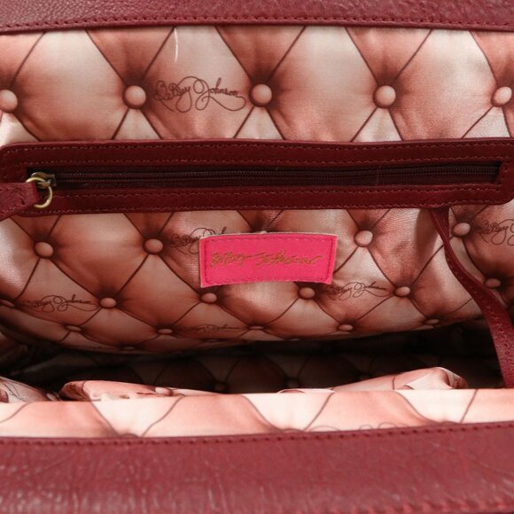 Betsey Johnson Y2K Vintage Deep Red Leather Satchel Tote Bag Purse Rare HTF - Picture 10 of 12